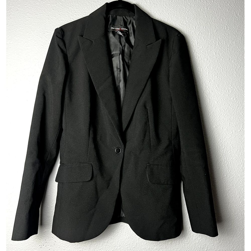 New York‎ & Company Womens Black Stretch Blazer One Button Size 4 Jacket Capsule